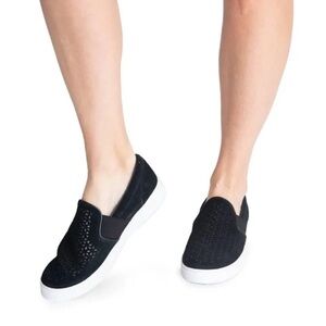 GUC Vionic Women’s Kani Black Suede Upper/Twill footbed Slip-On Flats Sz 9